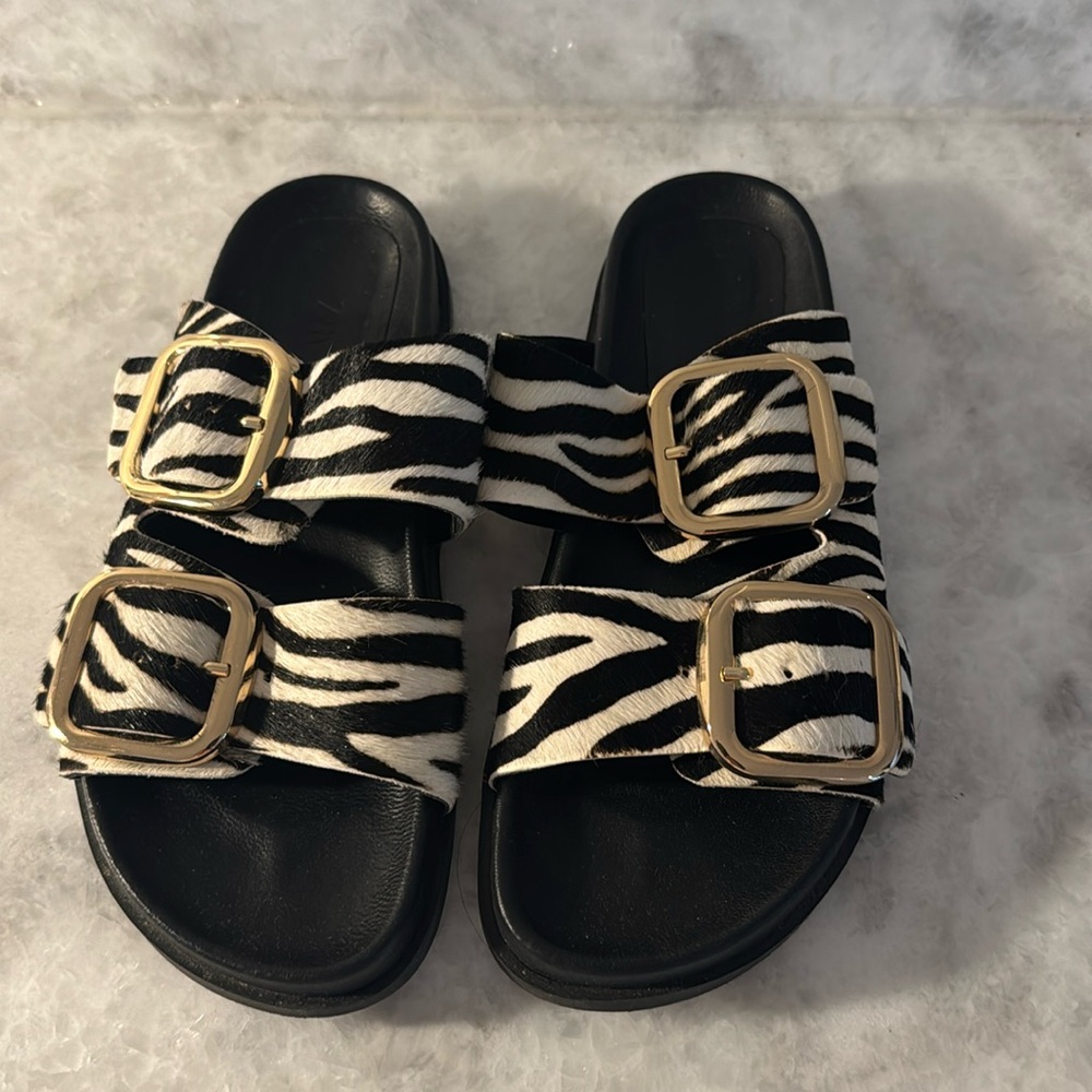 Zara Women’s Pony Hair Animal Slide Sandals Size 35